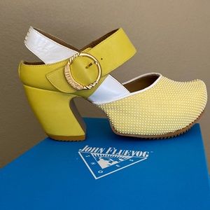 **BRAND NEW** John Fluevog 10.5 Prepare Maryjane Yellow with white Microdots